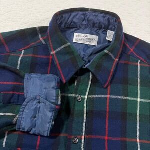 Vintage Sears Roebuck and Co Mens Plaid Wool Blend Buttoned Shirt Jacket Size XL